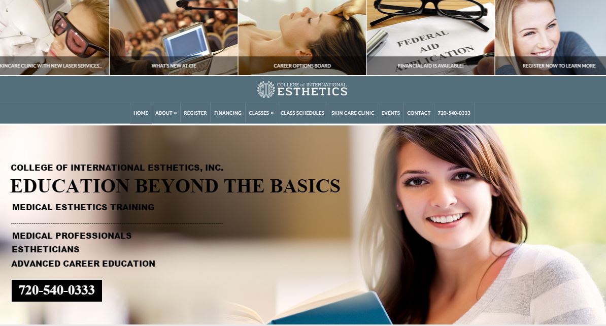 College of International Esthetics website home page