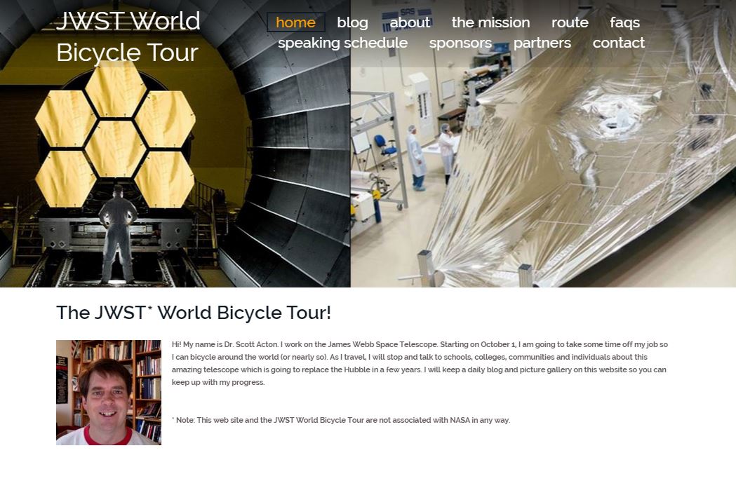 JWST Bicycle Tour home page image