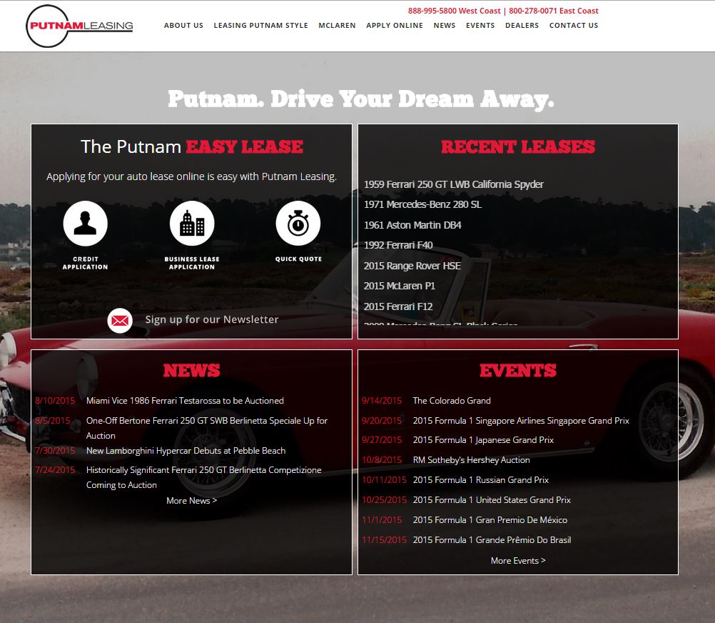 Putnam Leasing website home page screen shot 2